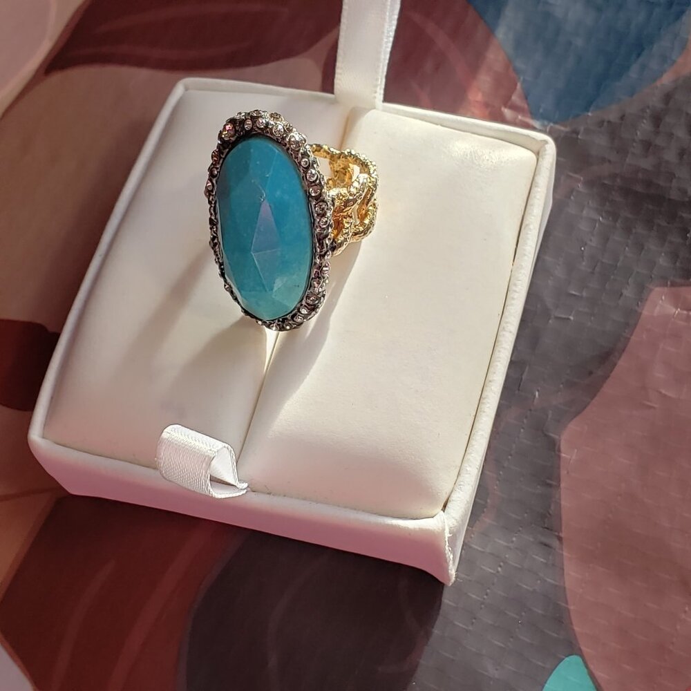 NWOT Alexis Bittar Elements Turquoise & Crystal Woven Statement Ring - Size 7